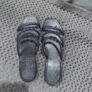 NEW Schutz DIANA Sandals Jelly Strap Clear Silver Glitter 6/7 USA,37/38 Euro